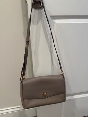 Tory Burch Taupe Leather Crossbody with Gold Logo